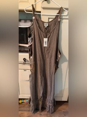 Gypsy Sleeveless Taupe Overalls Jumpsuit with Button Straps